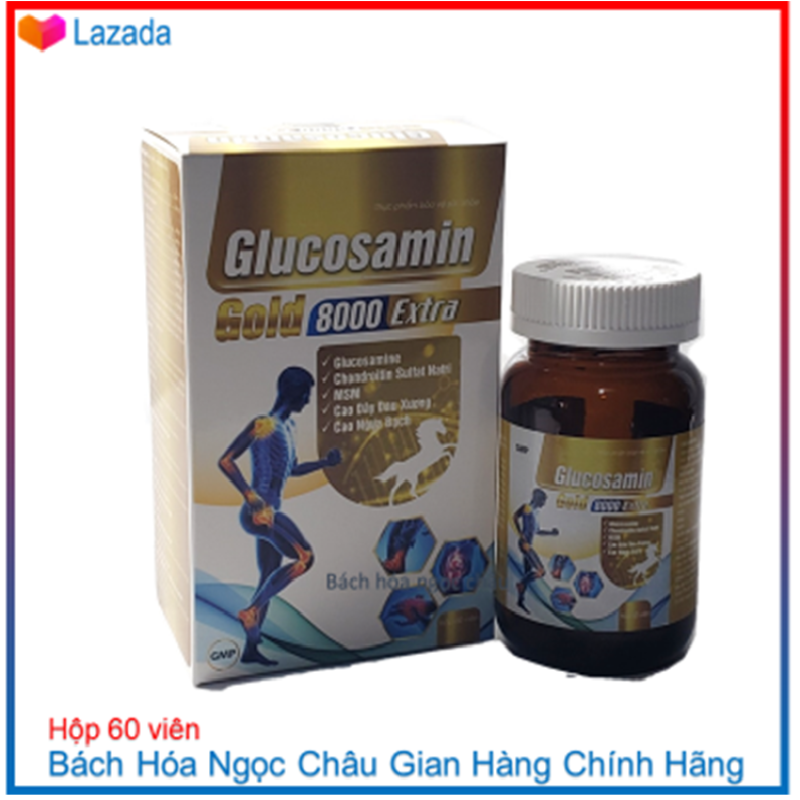 Viên uống bổ xương khớp Glucosamin Gold 8000 Extra bổ xung chấy nhầy cho dịch khớp, Giảm đau nhức mỏi xương khớp, giảm thoái hóa khớp , Chai 60 viên