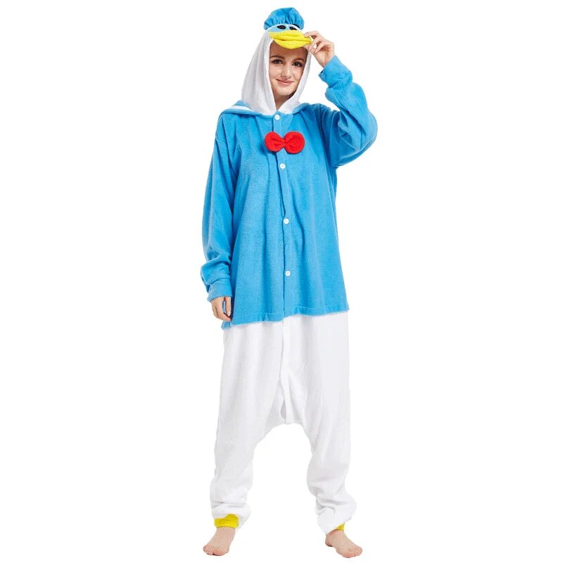 【Clearance sale】 Donald Duck Pajamas Winter Lovers Kigurumi Men Women Cartoon Cosplay Costume