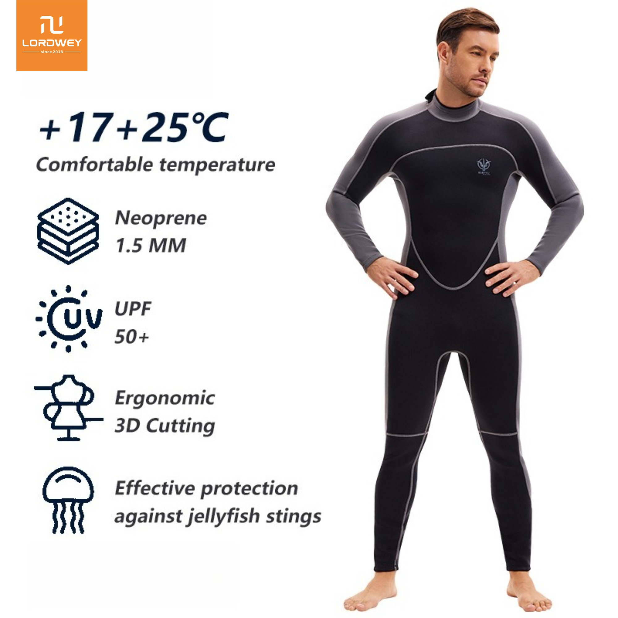 LORDWEY || KLEYOU Diving Suit 1.5MM Back Open One-piece Warm Diving Suit for Mens Cold-proof Snorkeling and Winter Swimming ราคา 2,308 บาท*ส่งฟรี