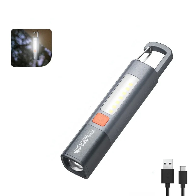 WUZHISHANG 2PCS Mini Outdoor Camping Torch Light Super Bright Flashlight with Hook Camping Work light USB Rechargeable Zoomable Waterproof