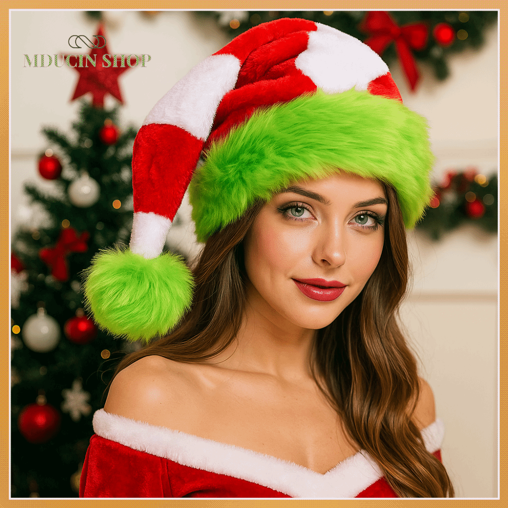 MDUCIN SHOP Sọc Mũ ông già Noel Giáng sinh ghép nối Unisex Mũ đội đầu Mũ ông già Noel cho bữa tiệc Giáng sinh  Quà tặng lễ hội Mũ ông già Noel bằng nhung cho bữa tiệc kỷ niệm ngày lễ