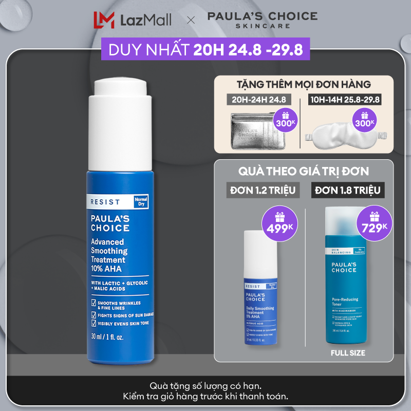 Lotion tẩy da chết làm sáng và căng bóng da Paula’s Choice RESIST Advanced Smoothing Treatment 10% AHA 7651