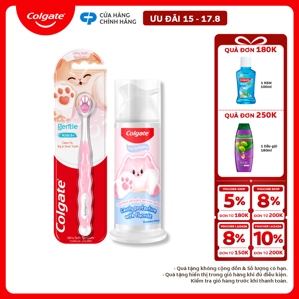 [Chỉ 15-17.8_X2 Voucher giảm đến 18%] Bộ kem đánh răng và bàn chải Colgate Fluffy dễ thương cho bé (mẫu ngẫu nhiên)