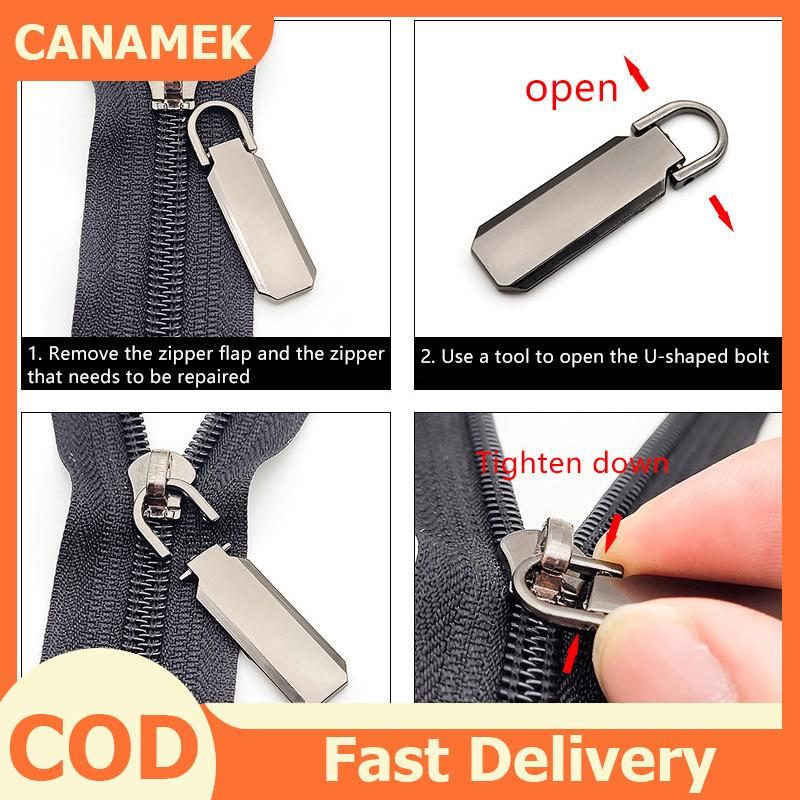 CANAMEK 2 cái có thể tháo rời dây kéo kim loại Fixer thay thế pullers dây kéo sliders Head cho ba lô túi áo Tab DIY may phụ kiện