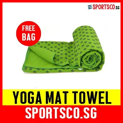 SPORTSCO Yoga Towel Mat, Anti Slip (Green) with Nylon Bag - Shipment from Singapore