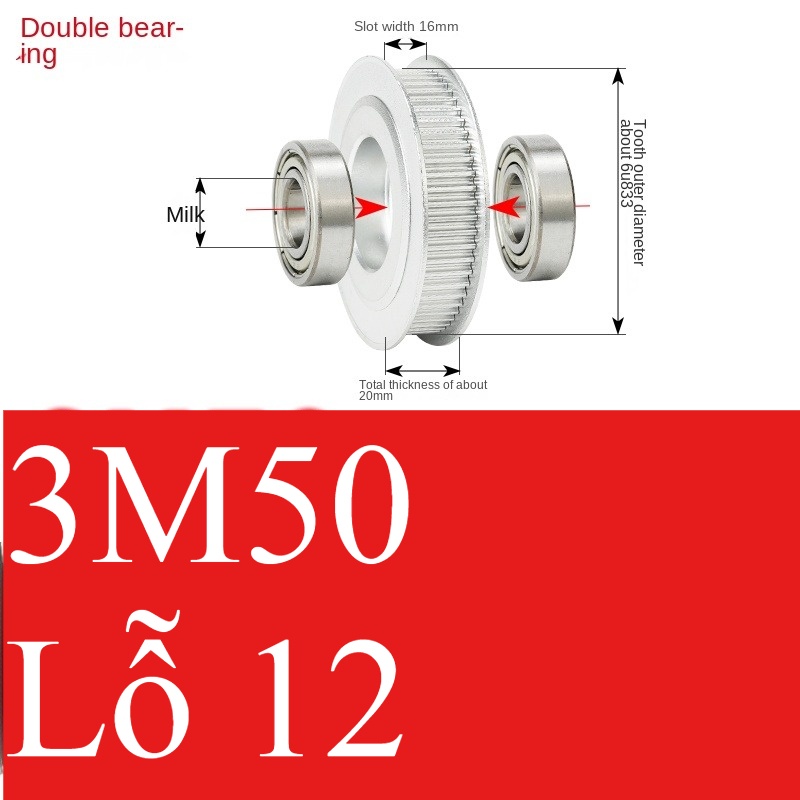 Bánh Răng Đồng Bộ 3M 50 Răng Guangfa - Răng Căng, Rãnh 11/16/21mm, Có Ổ Bi, Lỗ 5-17mm, Nhôm, Hướng Dẫn Công Nghiệp - răng 16-12
