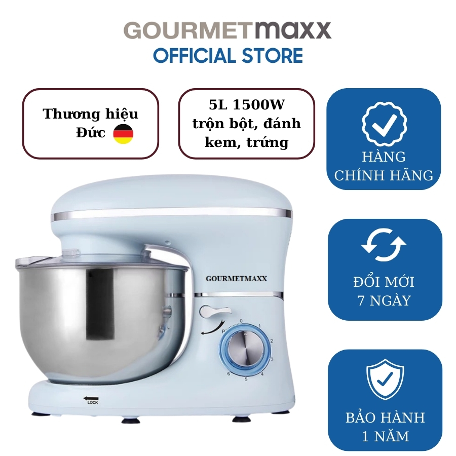 Máy trộn bột GOURMETMAXX 5L 1500W - Đánh trứng, kem, chả giò, trà bông - Bản quốc tế blue