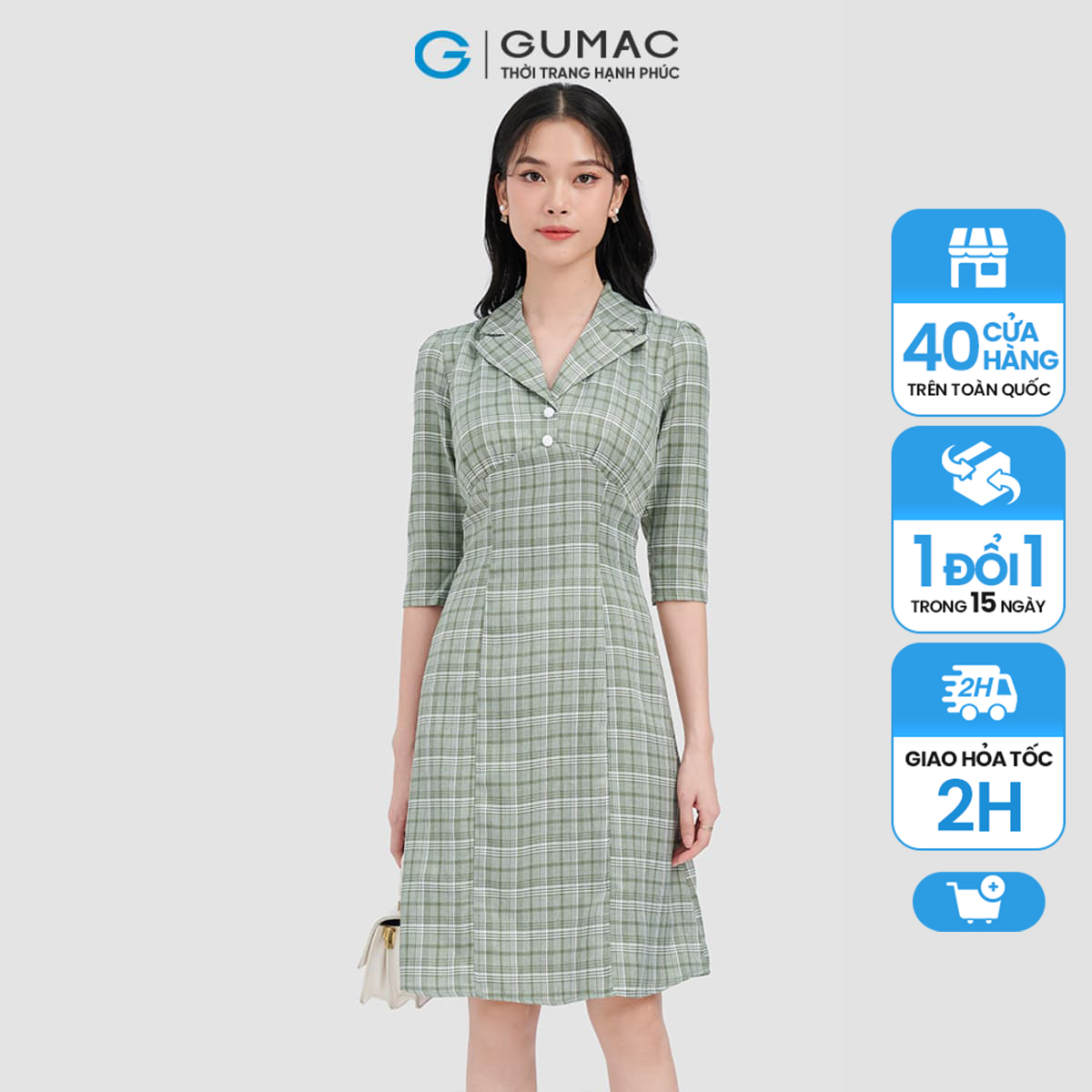 Đầm caro nút bọc thời trang gumac dc10065