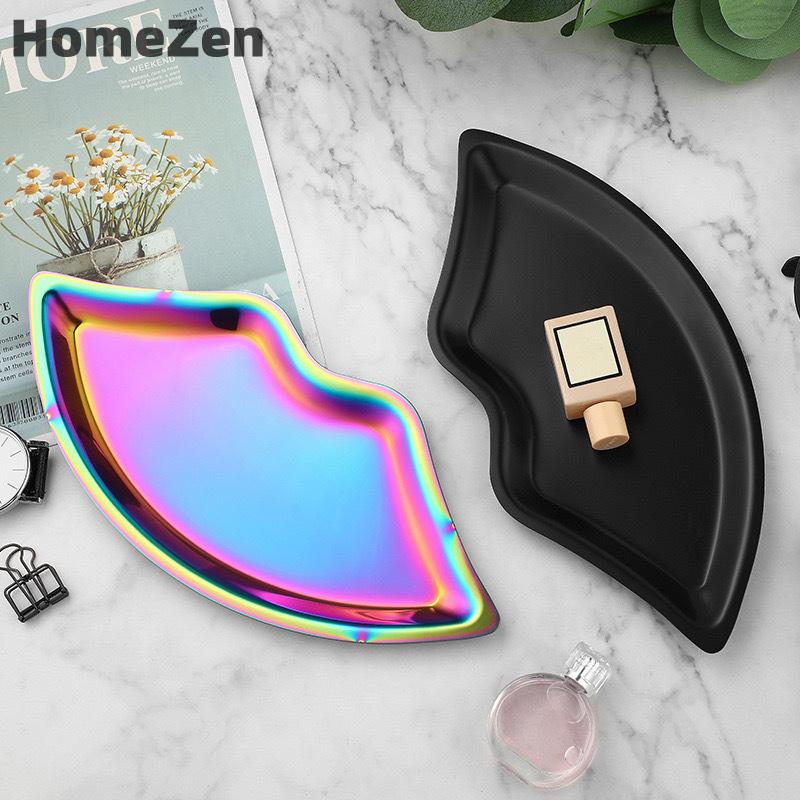 HomeZen Thép không gỉ môi hình trang sức khay nhà mỹ phẩm kim loại khay nữ trang trí lưu trữ trang sức khay