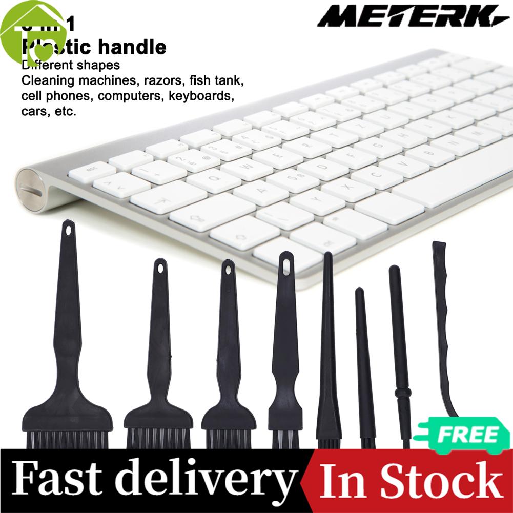 Meterk Bộ bàn chải làm sạch bàn phím máy tính 8 chiếc Tay cầm bằng nhựa Bàn chải không tĩnh điện Lông mềm cho điện thoại di động