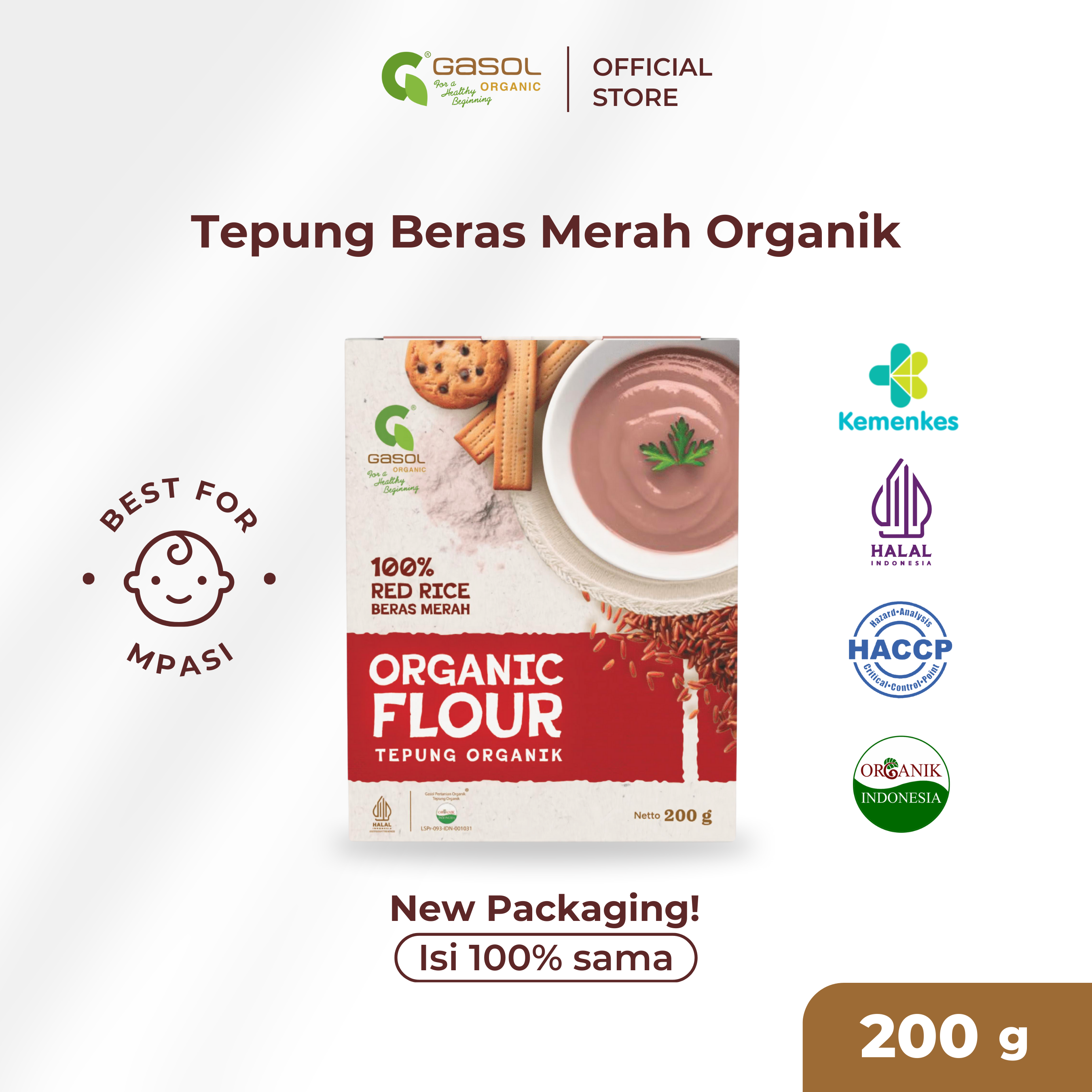 GASOL Tepung MPASI Beras Merah Organik Makanan Bayi 200gr