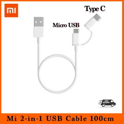 Xiaomi 2-in-1 USB Cable (Micro USB to Type C) -100CM , Support 2.4A Fast Charging and Speedy Data Transmission, One Cable 2-Port Design - Type C + micro USB More Convenient.