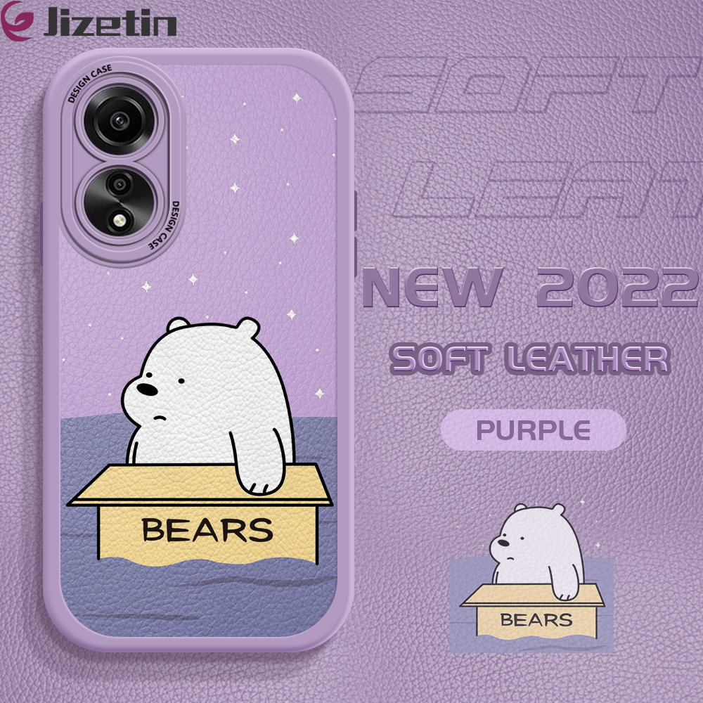 Jizetin vỏ cho Oppo A18 A38 mỏng da cảm giác chúng tôi gấu phim hoạt hình gấu Băng Panda Grizzly da Ốp lưng silicon mềm vỏ bằng da PU vỏ điện thoại