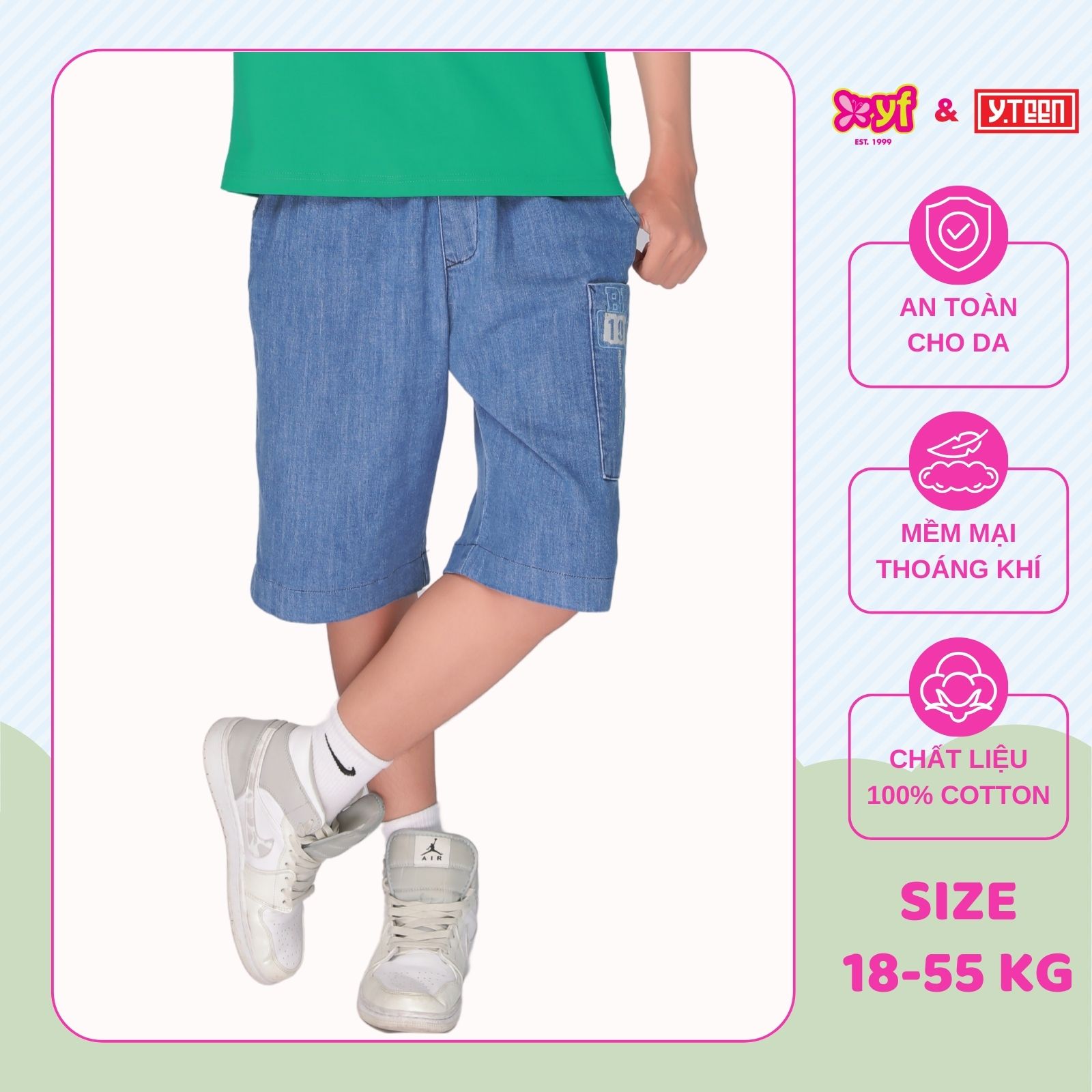 Jean Shorts with Pockets for Boys from 18-55 Kg, from 4-14 Years Old Soft and Comfortable Cotton Fabric Yqy026-4