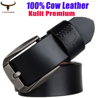 COWATHER Men Casual Leather Belts, 100% Genuine Leather Dress Classic Belt for Men with Alloy Prong Buckle