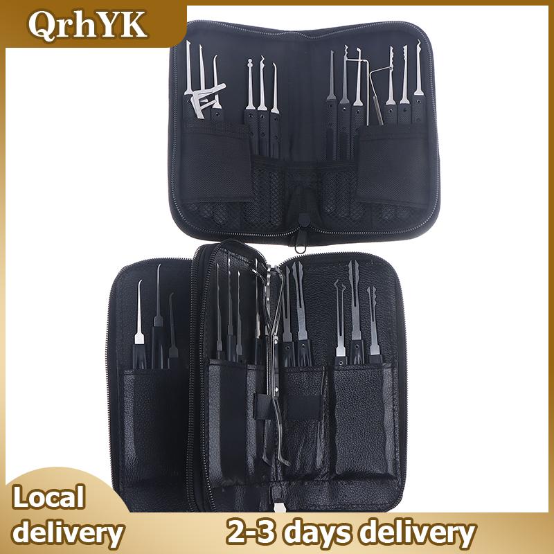 QrhYK 15 17 24pcs cổ điển Thép không gỉ Công cụ khóa xe hơi di động mở khóa Kit túi đa chức năng lockpick công cụ
