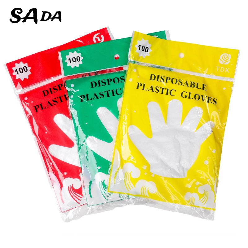 SADA 100 găng tay dùng một lần nhựa phục vụ dùng cho thực phẩm rửa chén phục vụ và làm đẹp găng tay 50