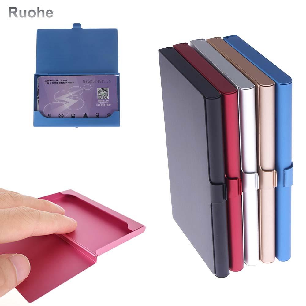 RUOHE 1PCS ID Card Case Metal Wallet Credit ID Card Box Card Holder Name