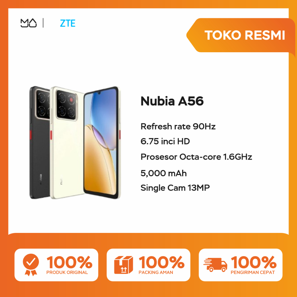 Nubia A56 4/128GB [Smartphone Kamera AI 13MP Triple Camera Layar 6.75" ,90Hz, Baterai 5000mAh] - Garansi Resmi - Merek Nubia m2 play Harga 1,027,000 rupiah*Gratis Ongkir