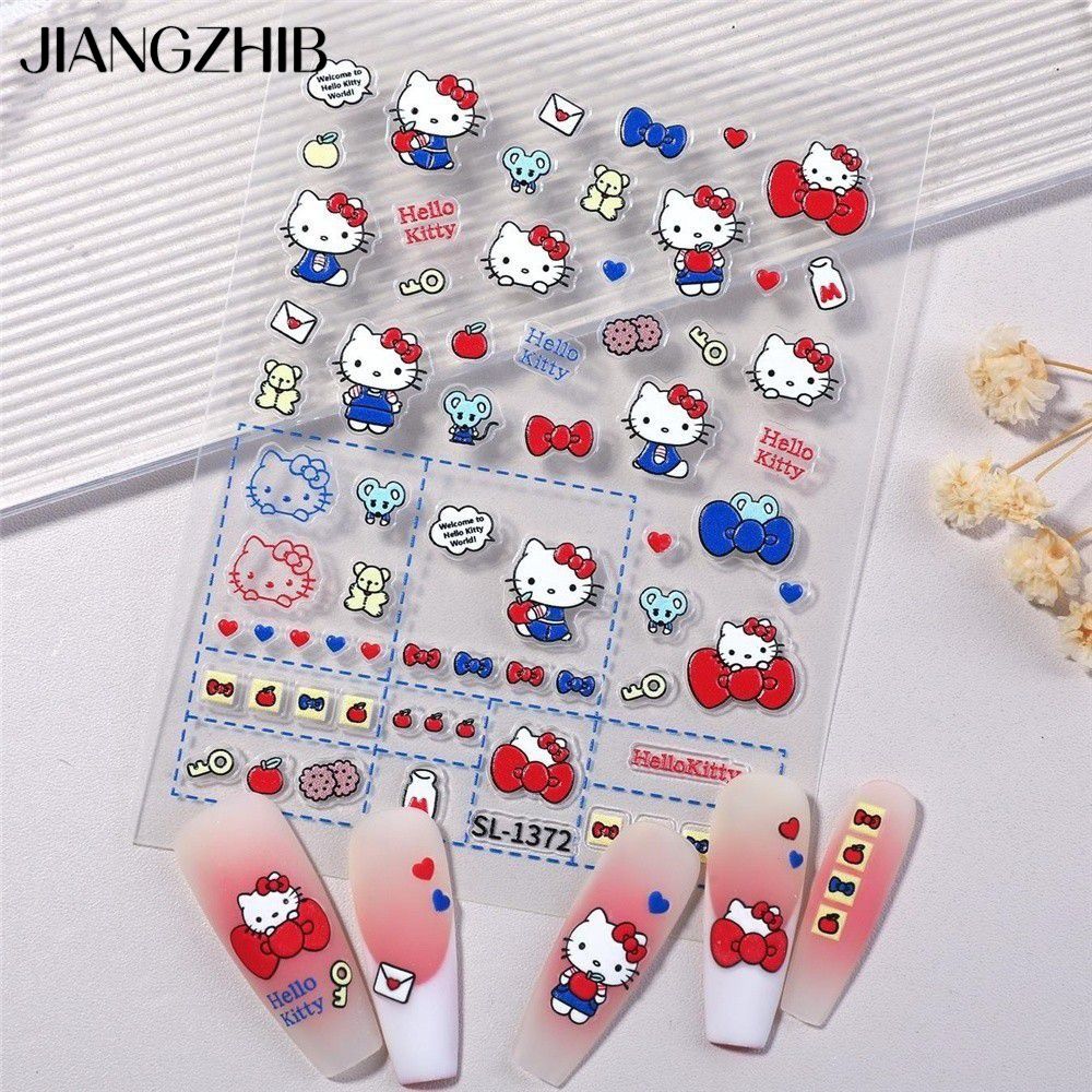 JIANGZHIB สติกเกอร์ติดเล็บน่ารักลายคิตตี้ แบบนูน 3D/5D (ลายนูน 5D) รูปการ์ตูนสัตว์เล็กๆ ใช้ประดับตกแต่งเล็บ ราคา 17 บาท*ส่งฟรี