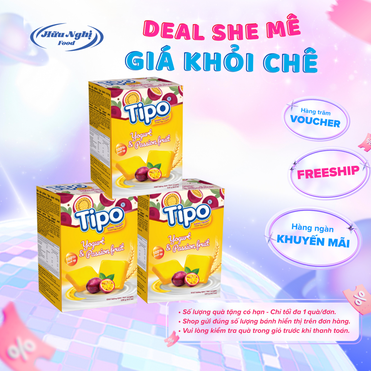 COMBO 3 hộp Bánh Trứng Sữa Chua Chanh Leo Tipo 120g