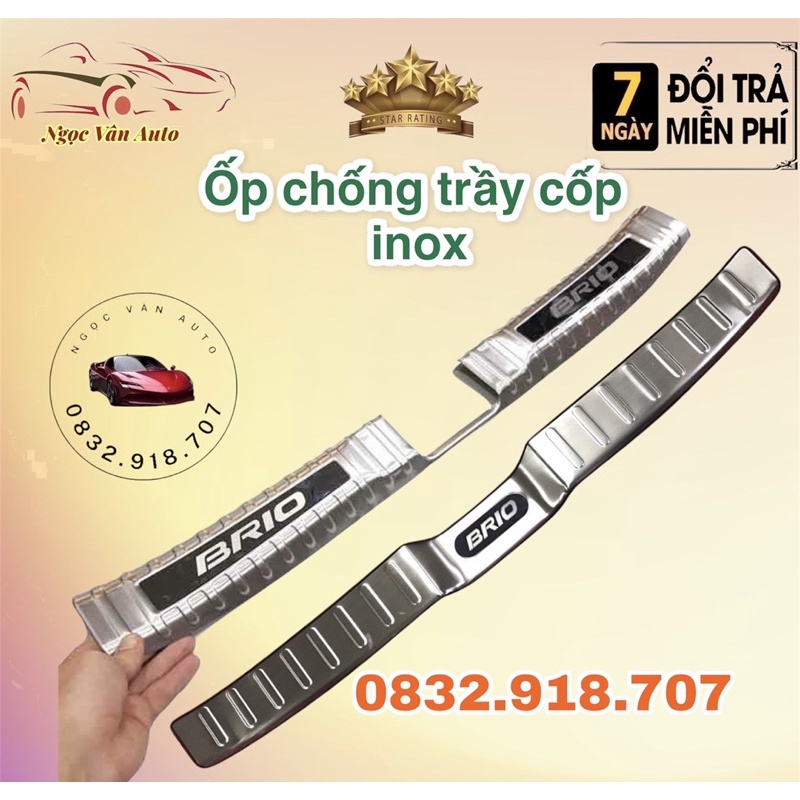 ốp chồng trầy cốp BRIO 2018 - 2023 inox cao cấp "