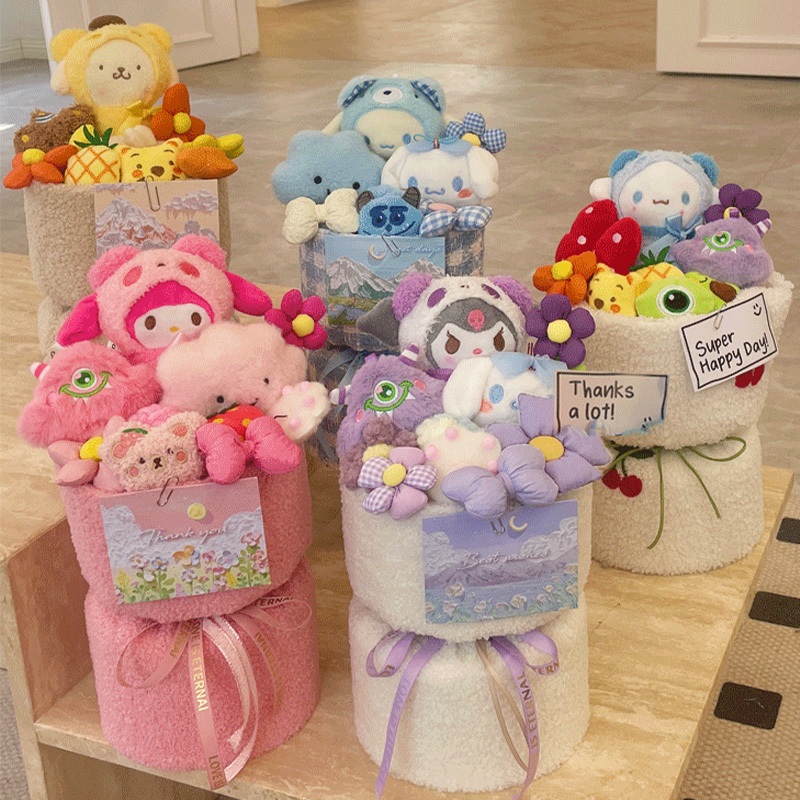 Kawaii Plush Doll Bouquet Anime Gadis Lucu Ulang Hadiah Ulang Tahun / Hari Ibu