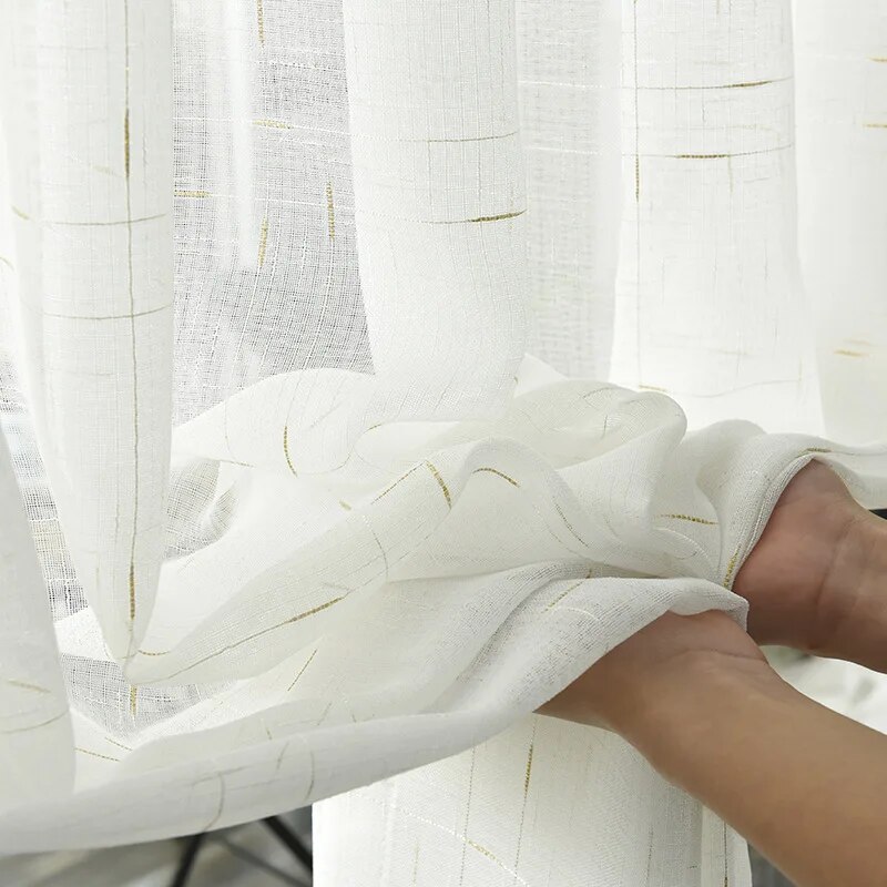 Hiện đại vải mỏng màu trắng Tulle sọc phòng ngủ bông Linen Rèm phòng khách phòng bếp rèm cửa sổ vải tùy chỉnh Rèm Voan