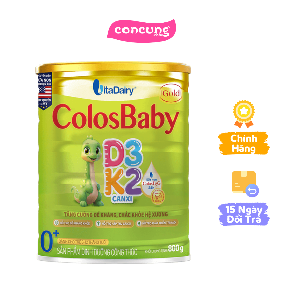 SPDD công thức Colosbaby Gold D3K2 0+ 800g - S