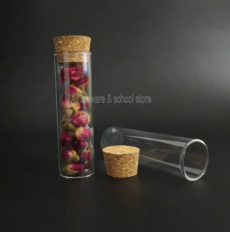 Cổ phiếu hạn chế 5 cái/gói 30x100mm kiểm tra thủy tinh trong phòng thí nghiệm với nút bần đồ ngăn chặn ống đáy phẳng Cung cấp phòng thí nghiệm