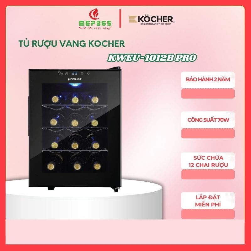 Tủ Bảo Quản Rượu Kocher KWEU-1012B PRO – Sức chứa 12 chai – Làm lạnh nhiệt điện – Điều khiển cảm ứng
