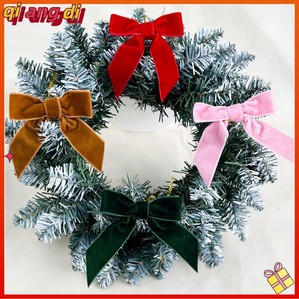 QIANGDI 12pcs/set Cổ điển Nơ cây thông Noel Vải nhung Đỏ Nơ ruy băng nhung  Đa năng Nơ vòng hoa Quà Giáng Sinh
