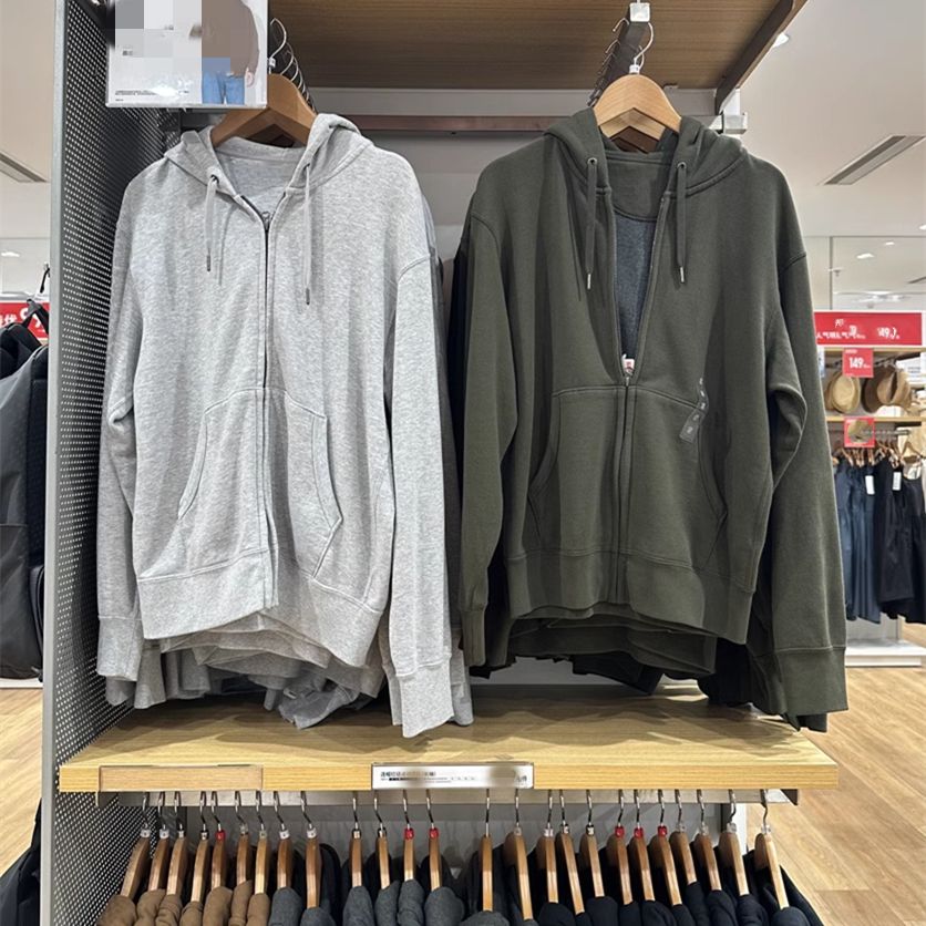 Uniqlo u gia đình nam và nữ giản dị lỏng lẻo áo len trùm đầu gió lười dây kéo Áo Cardigan thể thao á
