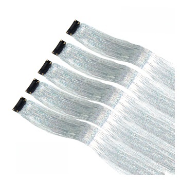5Pcs Pack Sparkling Shiny Tinsel Hair Extensions -  Silver
