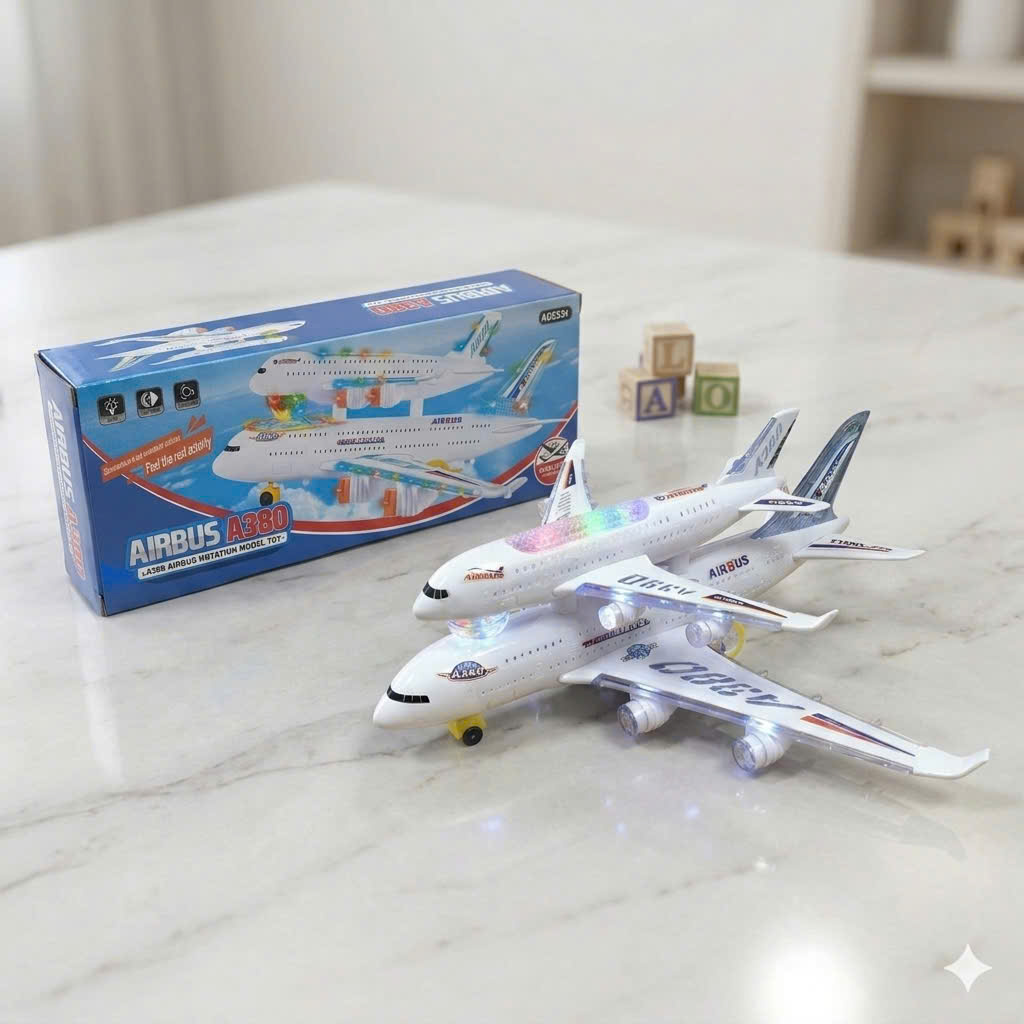 Large Size 40cm (Free Battery) Airbus A380 2-Decker/1-Decker Model Toy with Battery, Music, Lights, Gift for Boys Available in Hcm