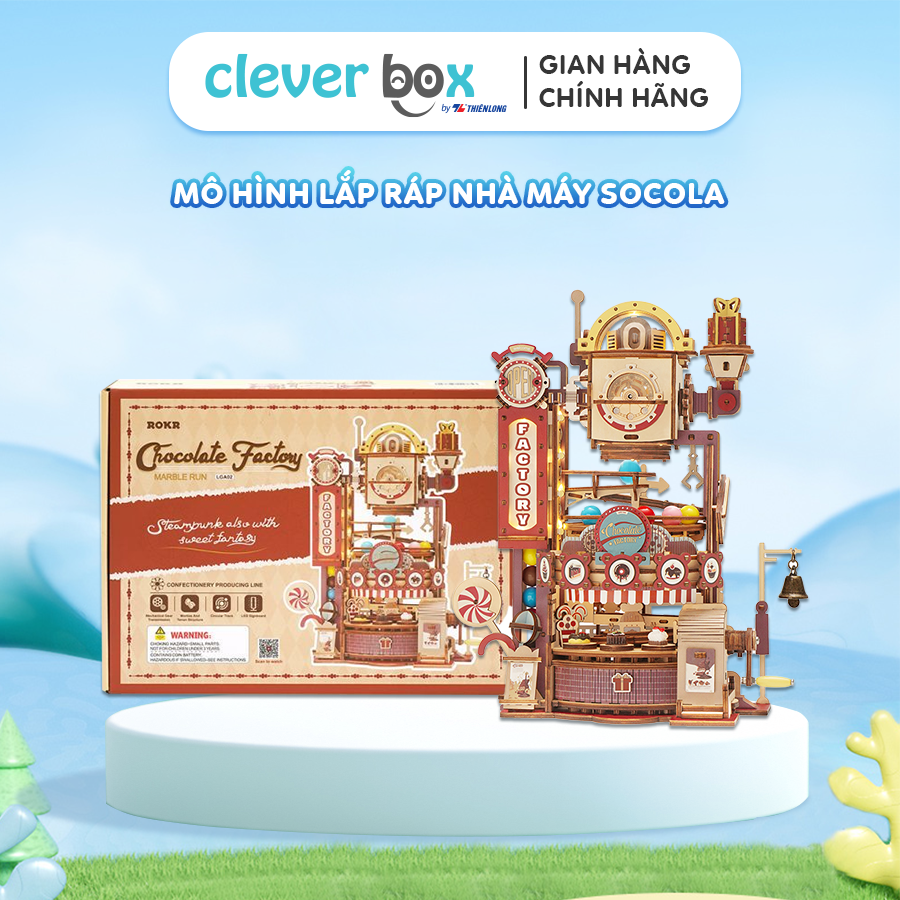 Mô hình lắp ráp gỗ diy robotime rokr chocolate factory lga02, đồ chơi lắp ghép xưởng sản xuất socola clever box