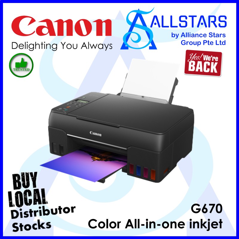 (ALLSTARS : We Are Back Promo) Canon PIXMA G670 Easy Refillable Wireless All-In-One Ink Tank for High Volume Quality Photo Printing (Warranty 2years or 3,000 prints whichever is earlier Printhead 12 months carry-in to Canon SG) Singapore