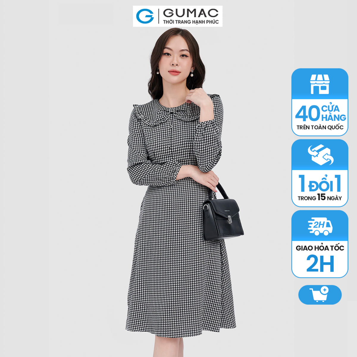 Đầm lụa họa tiết bâu nơ cổ lá gumac dc09092