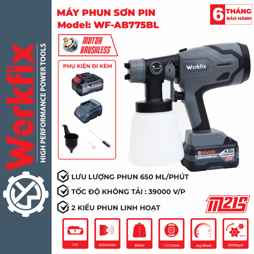 Workfix Wf-Sg800Ml Battery-Powered Paint Sprayer, Spray Flow Rate 650Ml/Min, Tank Capacity 800ml, Genuine Warranty (12-Month Warranty) Giá 680,000 Đồng*Miễn phí vận chuyển