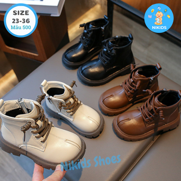 Giày bốt Martin da cao cấp đế chống trơn trượt có khóa kéo size 23-36 cho bé