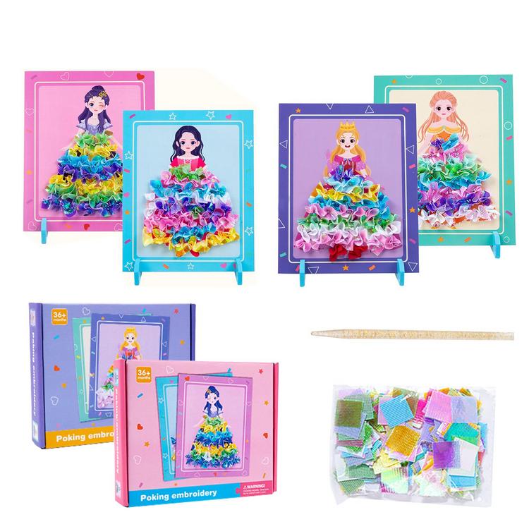 Sticker Dress Up Book Wooden Girls Princess Poking DIY Craft Kit Colorful