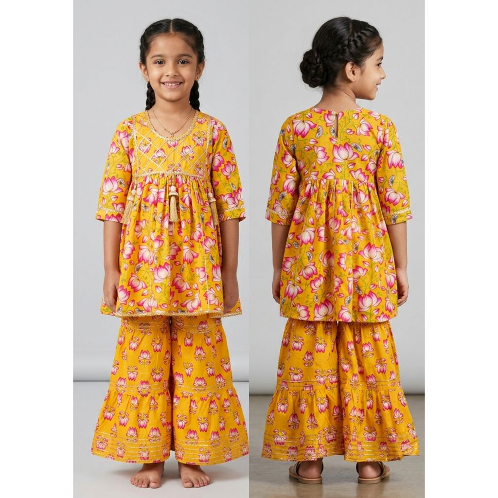 DEBAYU Girls Cotton Kurti with Sharara Set [Size 20 to 38] Malaysia