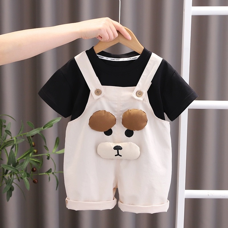 Sét yếm kaki kèm áo cho bé trai bé gái Áo liền quần bodysuit cho trẻ sơ sinh yếm DOG SLH188