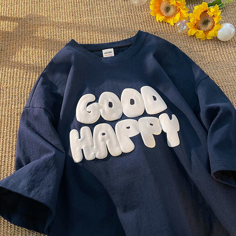 2023 New Mỹ nặng cotton t T-Shirt của phụ nữ in chữ cái lỏng cho nam ngắn tay