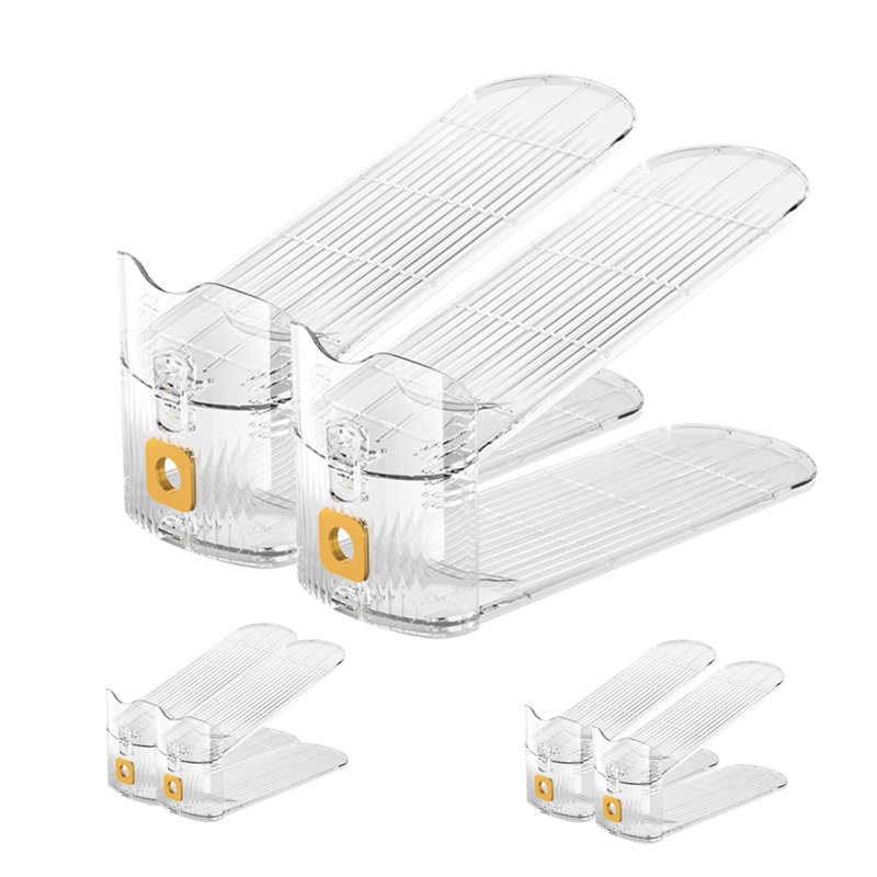Adjustable Shoe Slots Space Saver Shoe Rack for Cabinet Storage Shoe Holder Stand for Organization Shoe Stacker Transparent Plastic 6 PCS