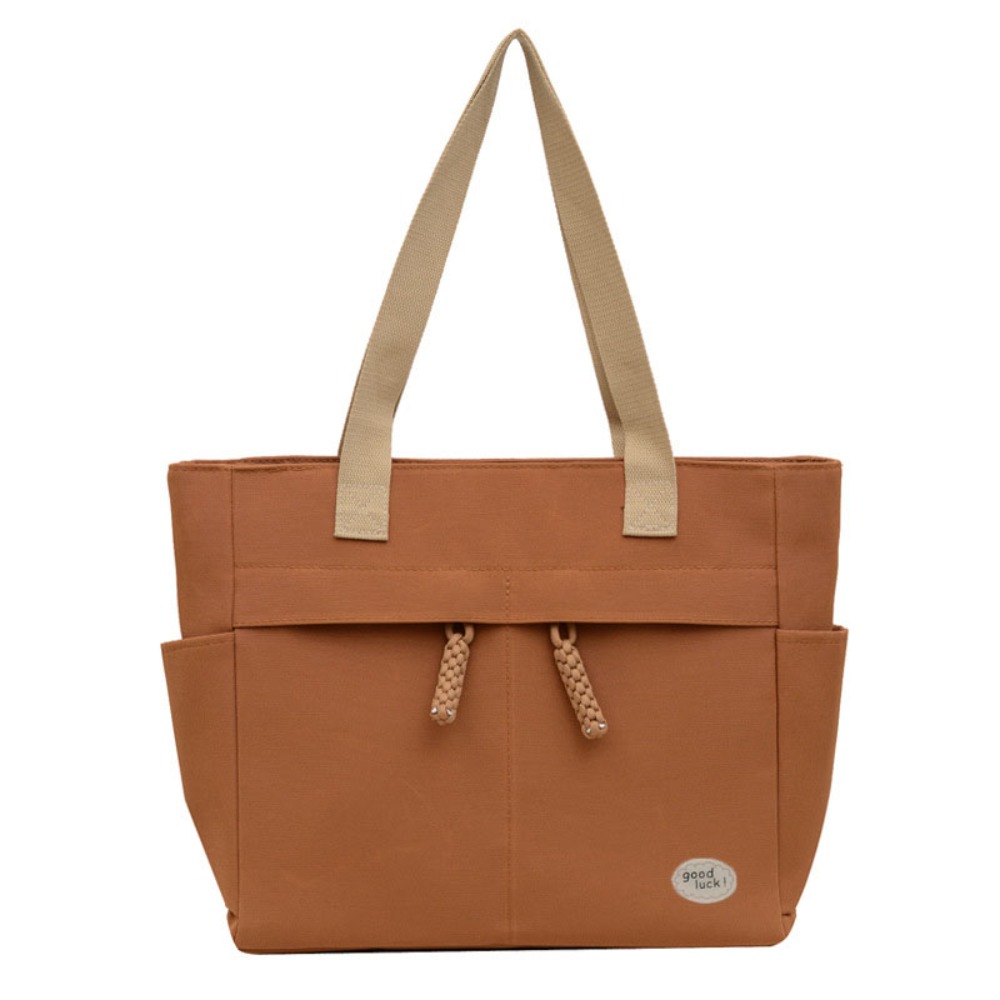 HERWK Nhiều túi Túi Tote Canvas Phong cách Nhật Bản Dung lượng lớn Túi đeo vai Đơn giản Màu sắc đồng nhất Túi xách đơn giản Quý cô - 3