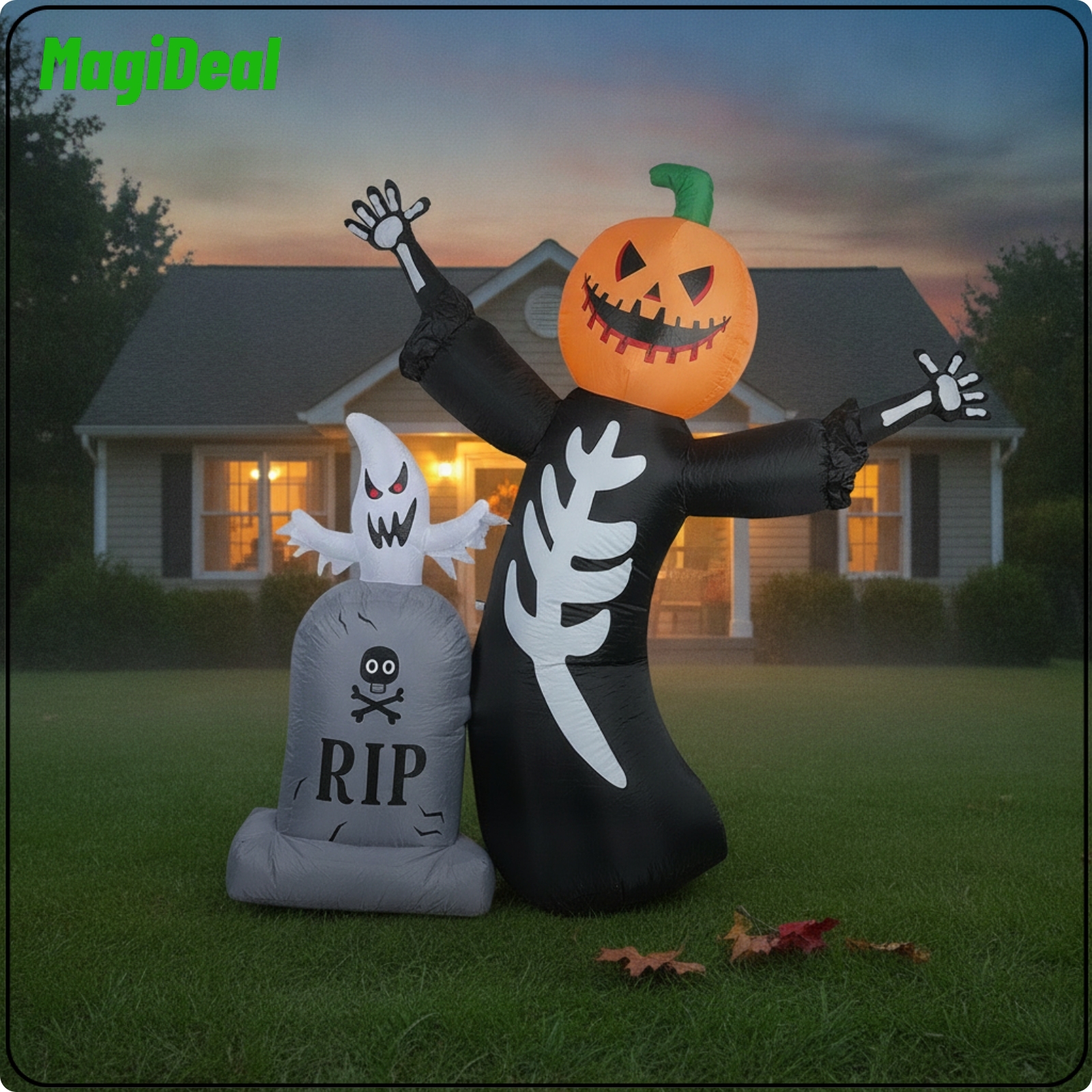 MagiDeal 2 Pieces Spooky Inflatable Skeleton Sturdy Skeleton with Pumpkin Head Lightweight Inflatable Yard Decoration Printed for Homeowners ราคา 2,210 บาท*ส่งฟรี