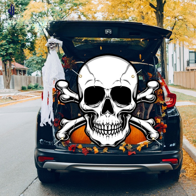 Juanya cốp xe ô tô ngoài trời biểu ngữ Halloween kéo cờ trang trí kỷ niệm có thể gập lại đồ trang trí treo hiên dấu hiệu nền dụng cụ tiệc