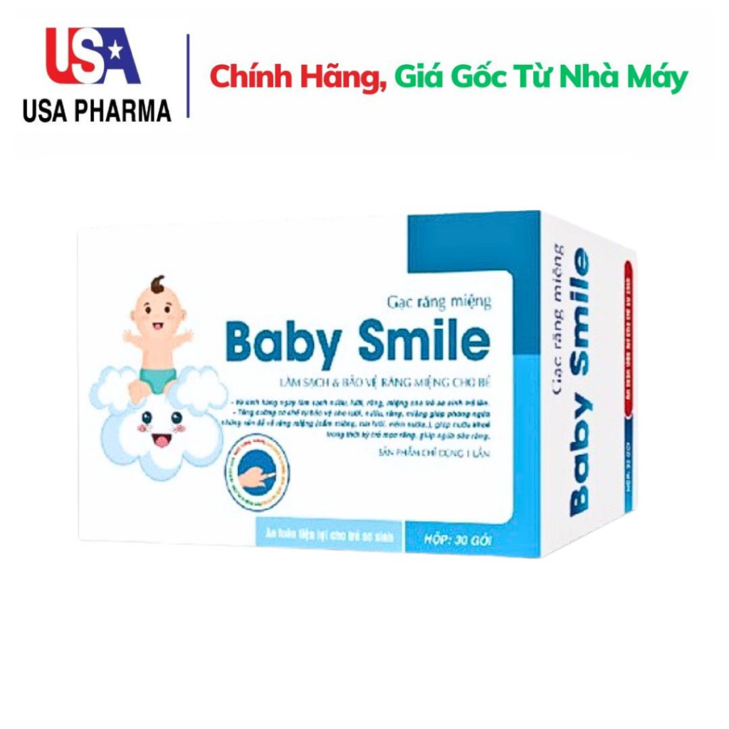 Gạc rơ lưỡi SMILE BABY giúp vệ sinh răng miệng cho bé - An toàn - Hiệu quả - Tiện dụng - Hộp 30 gói