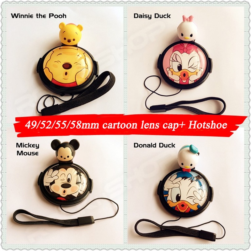 【Worth-Buy】 49mm 52mm 55mm 58mm Cartoon Lens Cap & Hotshoe Cover for Fujifilm